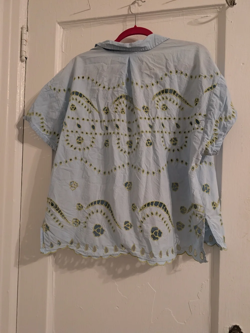 Maeve Anthropologie Blue Eyelet Embroidered Scalloped Hem V-Neck Boho Top 1X - Picture 5 of 6